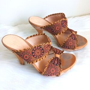 Sergio Rossi Women's Embroidered Fabric Double Bow Strap Slide Sandals Sz 35 1/2